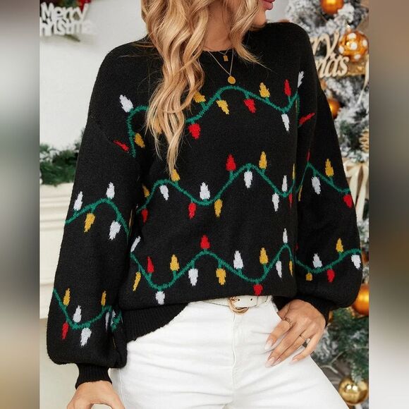 Women's Casual Christmas Lights Pattern Holiday Sweater Sz S M L XL - Picture 5 of 5